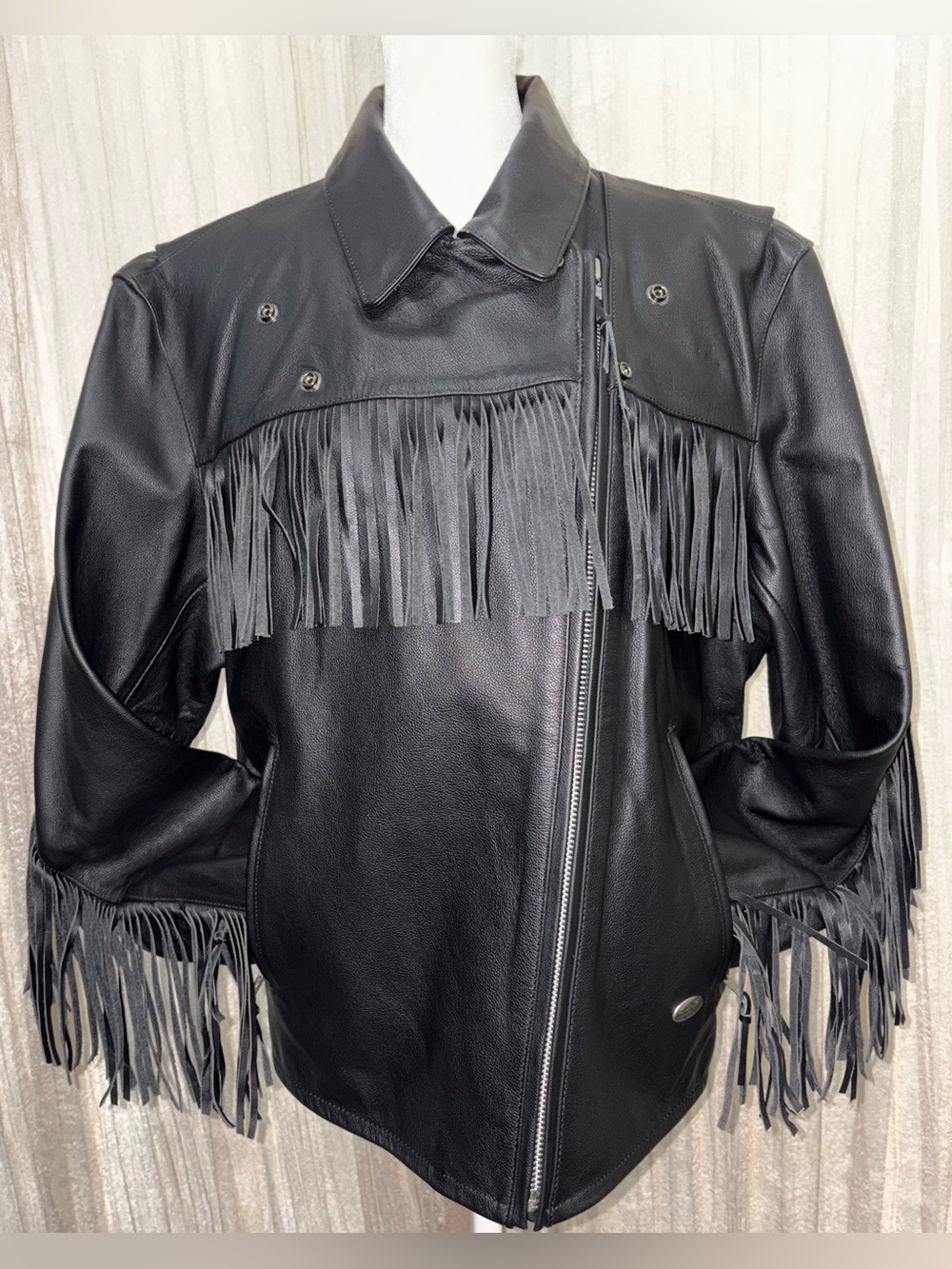 Authentic Harley Davidson Women’s XL Leather Fringe Motorcycle Riding Jacket Y2k - Picture 2 of 10